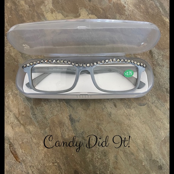 Gray Bling Reader Glasses 2.75 With Glasses Case - Picture 3 of 10
